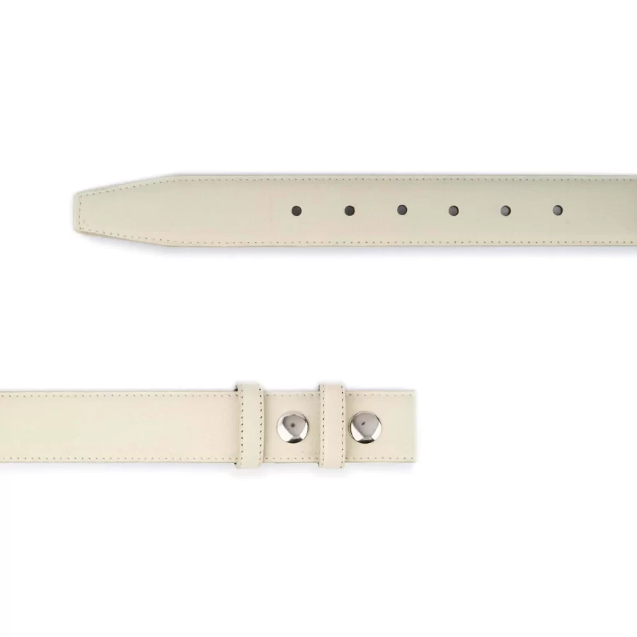 creme leather belt with snaps for interchangeable buckles 2