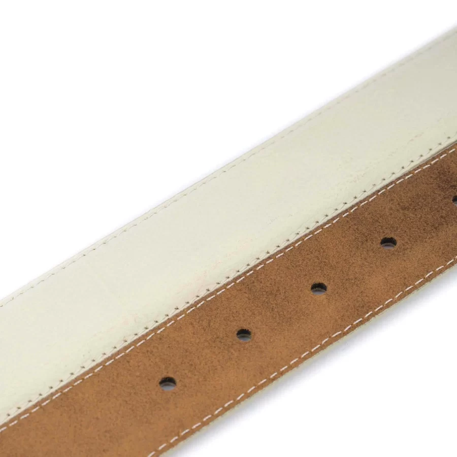 creme leather belt with snaps for interchangeable buckles 3