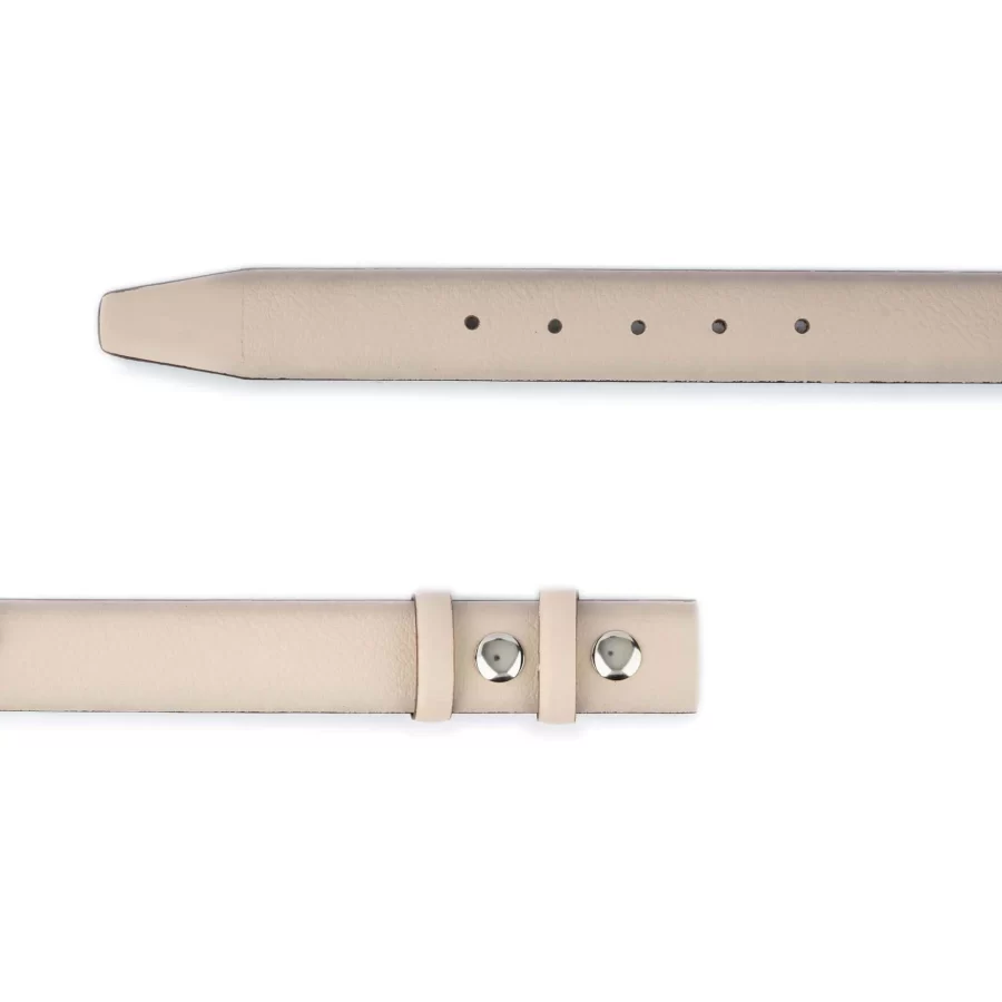 creme tan leather belt for changeable buckle with snap buttons 2