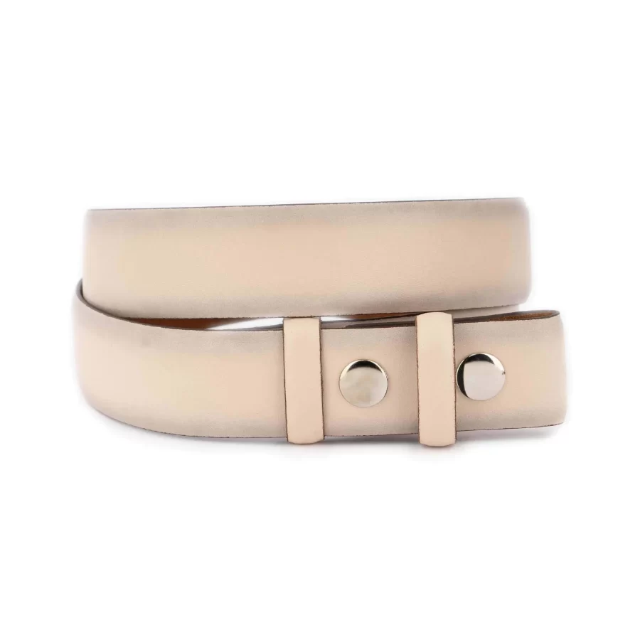 creme tan leather belt with snap buttons for changeable buckles 1 SNAP 35 SMOOT TANCREME