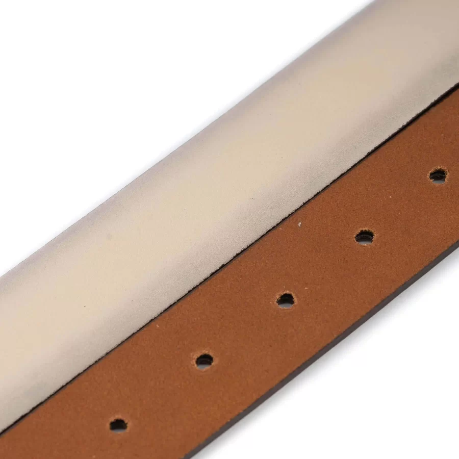 creme tan leather belt with snap buttons for changeable buckles 3