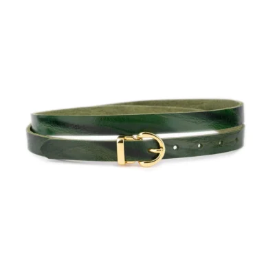 forest green thin designer belt gold buckle real leather 1 WAVE CARL 20 GREEN BLT GOLROU