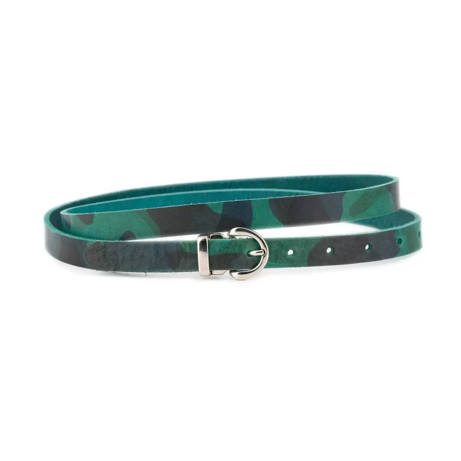 green camouflage belt with silver rounded buckle thin 2 0 cm 1 CAMO CARL 20 green BLT SILROU