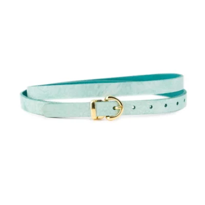 light turquoise belt with gold buckle full grain leather 1 SIEN CARL 20 TURQ BLT GOLROU