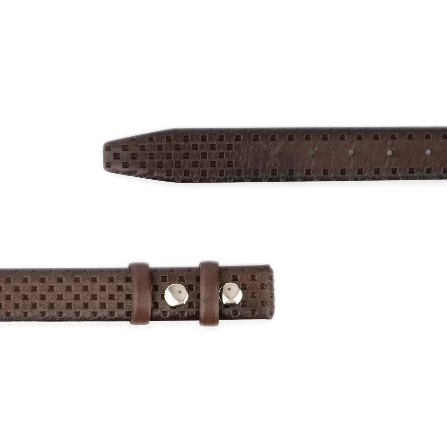 mens dark brown belt with snap buttons laser cut leather 2
