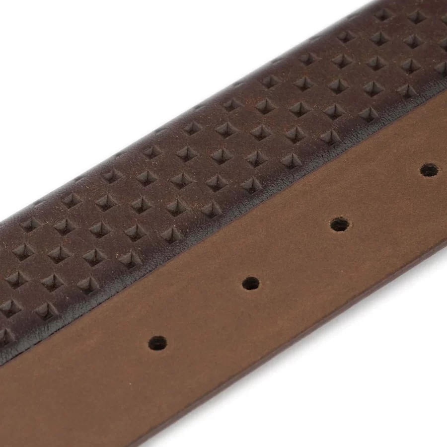 mens dark brown belt with snap buttons laser cut leather 3