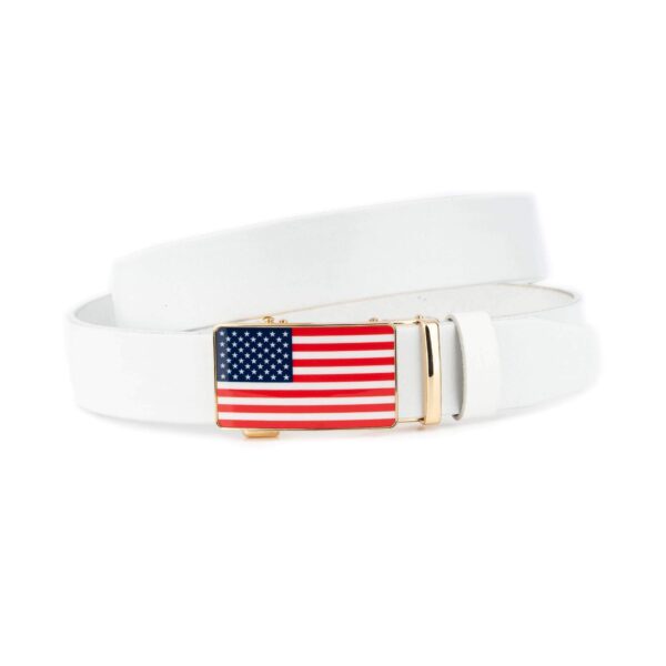 mens white ratchet belt USA flag golden buckle 1 30102024 ALI 35 AUT USAGDWHITE