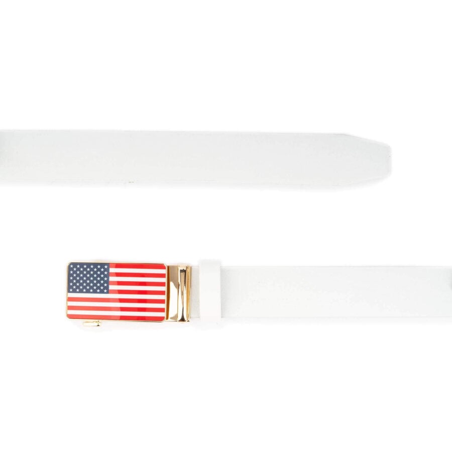 mens white ratchet belt USA flag golden buckle 3