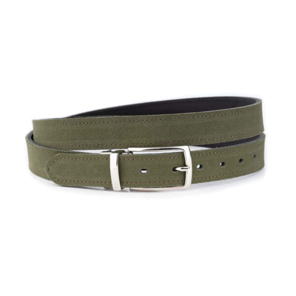 olive green black reversible mens belt suede leather nickel buckle 1 30 VEL6296 PUL2680 MAG12055