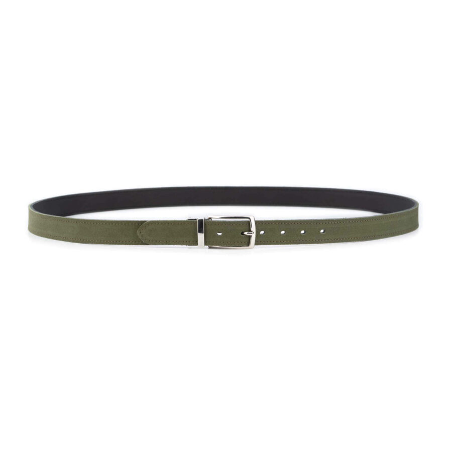 olive green black reversible mens belt suede leather nickel buckle 2