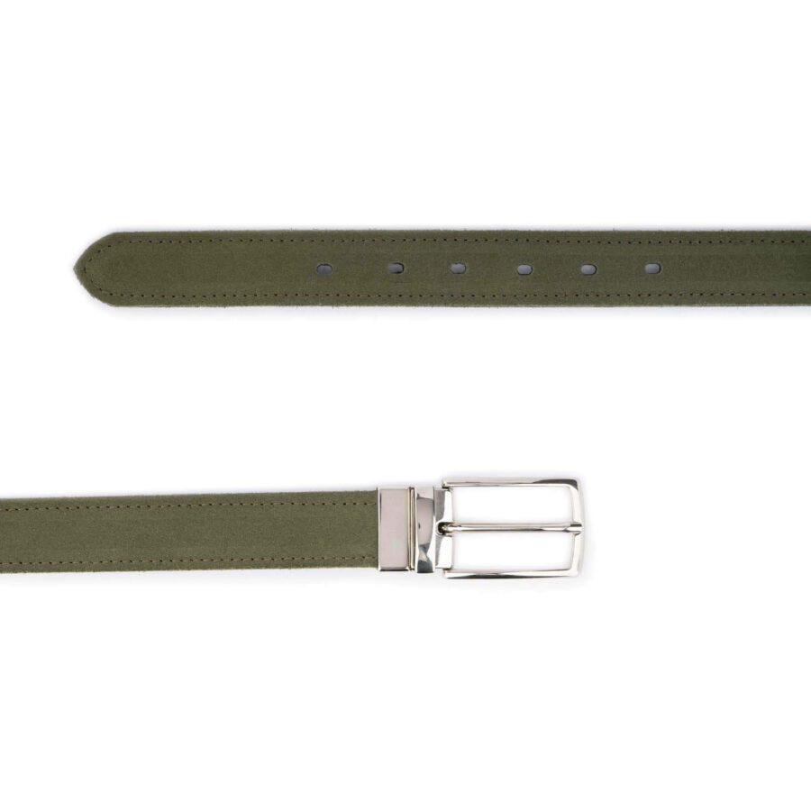 olive green black reversible mens belt suede leather nickel buckle 3