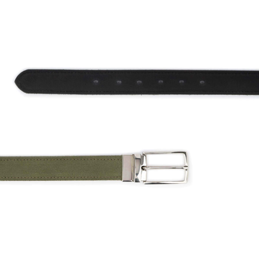 olive green black reversible mens belt suede leather nickel buckle 4