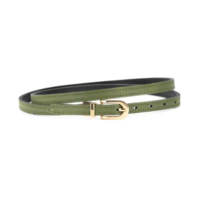 olive green ladies reversible belt skinny gold buckle 1 REV SKINNY 15 OLIBLA LDR GD