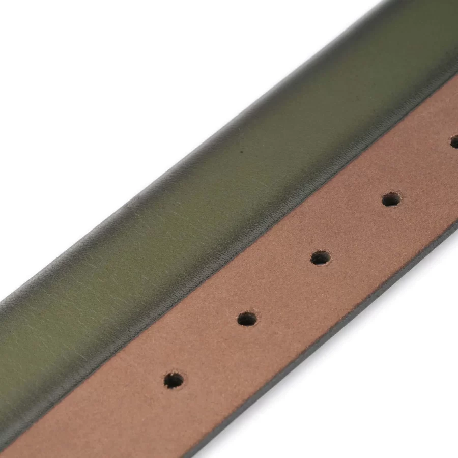 olive green leather snap belt for interchangeable buckles 3