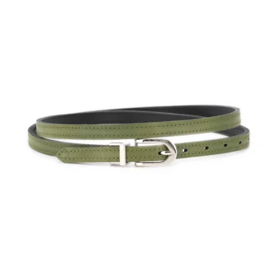 olive green womens reversible belt skinny silver buckle 1 REV SKINNY 15 OLIBLA LDR SIL