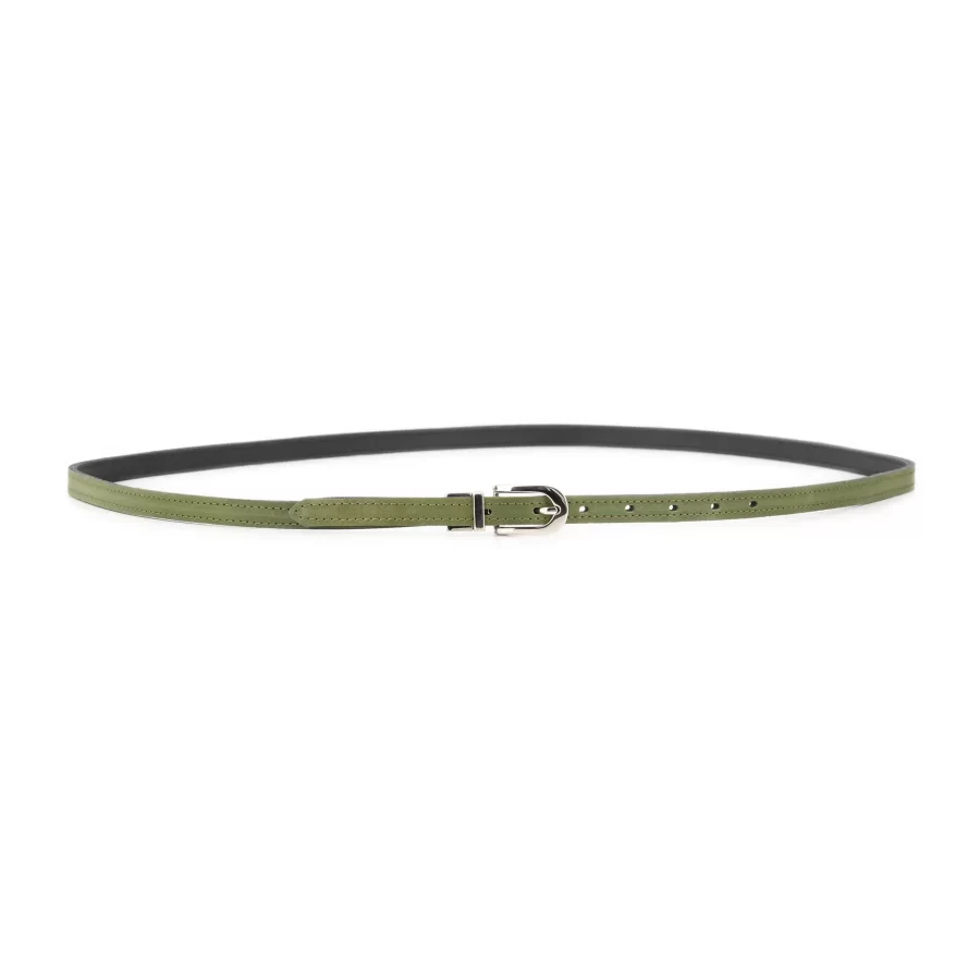 olive green womens reversible belt skinny silver buckle 2