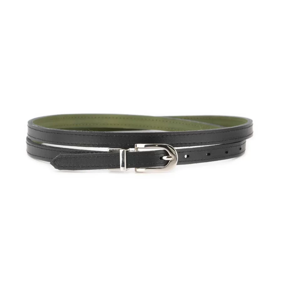 olive green womens reversible belt skinny silver buckle 3