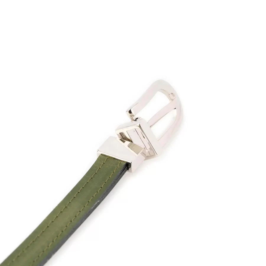 olive green womens reversible belt skinny silver buckle 4