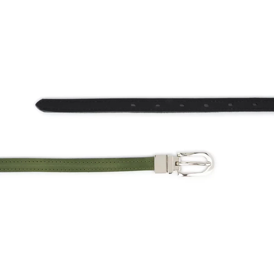 olive green womens reversible belt skinny silver buckle 5