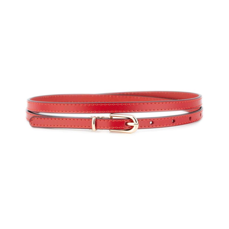 red skinny leather belt gold buckle 1 0 cm 1 10 ALIRED GOLDB STIT