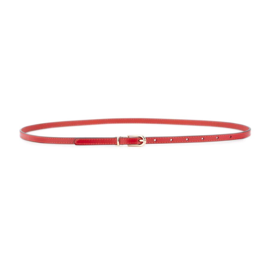 red skinny leather belt gold buckle 1 0 cm 2