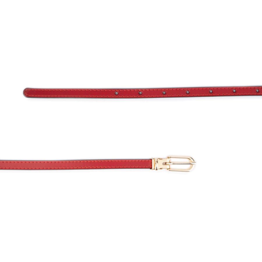 red skinny leather belt gold buckle 1 0 cm 3