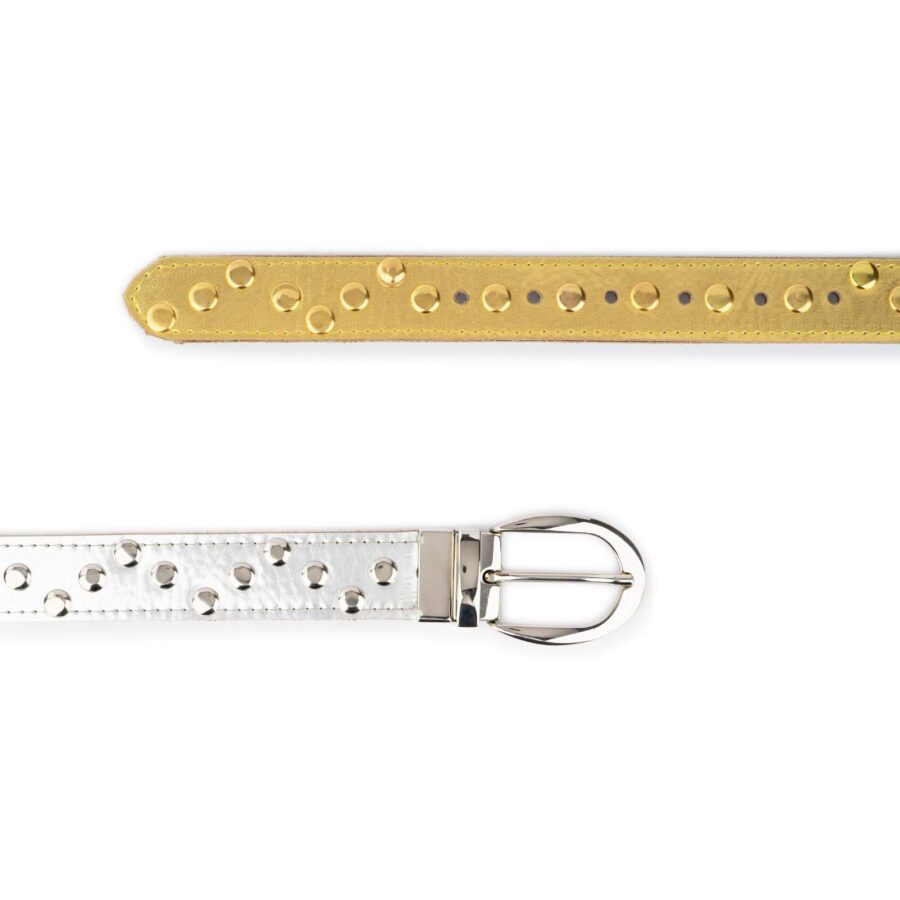 reversible belt womens silver gold studded leather 1 1 8 inch 6