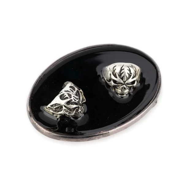 skull buckle enamel black metal oval 1 ENAM 40 SKULL TARG