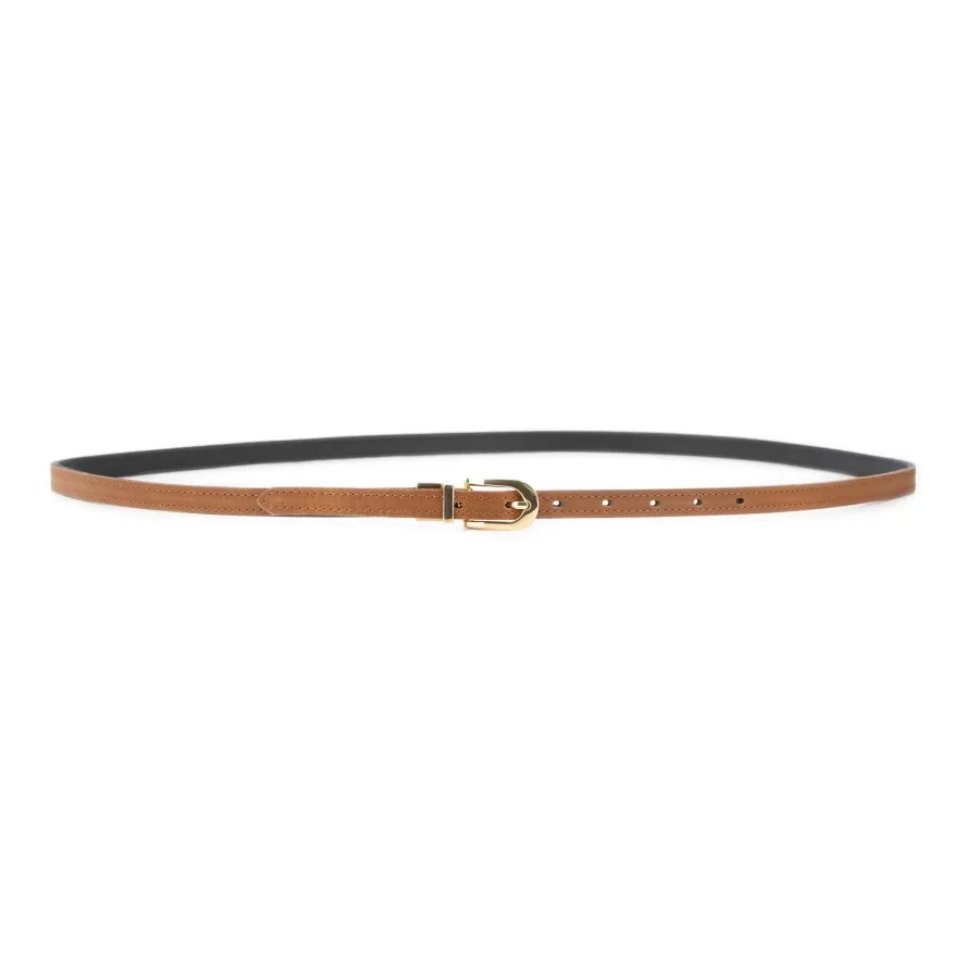 tan womens reversible leather belt skinny gold buckle 2