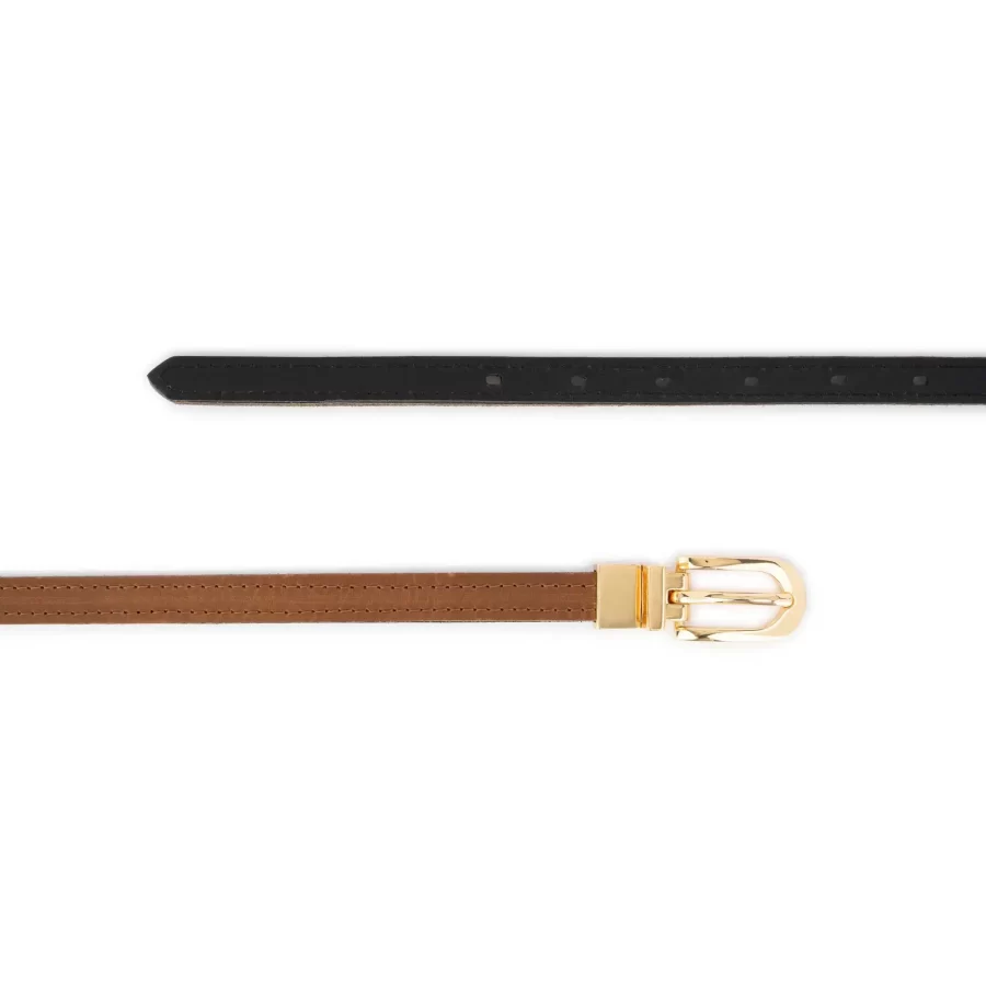tan womens reversible leather belt skinny gold buckle 5