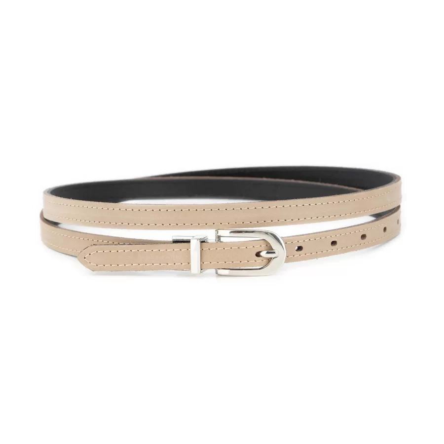 taupe womens reversible leather belt skinny silver buckle 1 REV SKINNY 15 TAUBLA LDR SIL