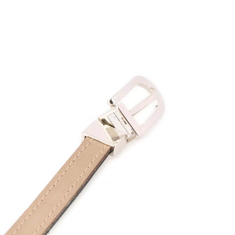 taupe womens reversible leather belt skinny silver buckle 4