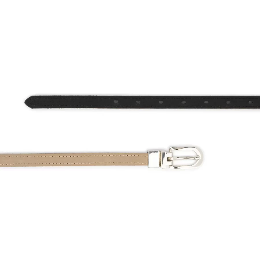 taupe womens reversible leather belt skinny silver buckle 5