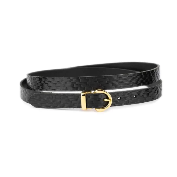 thin designer belt golden buckle basket print effect leather 1 CANES CARL 20 BLACK BLT GOLROU