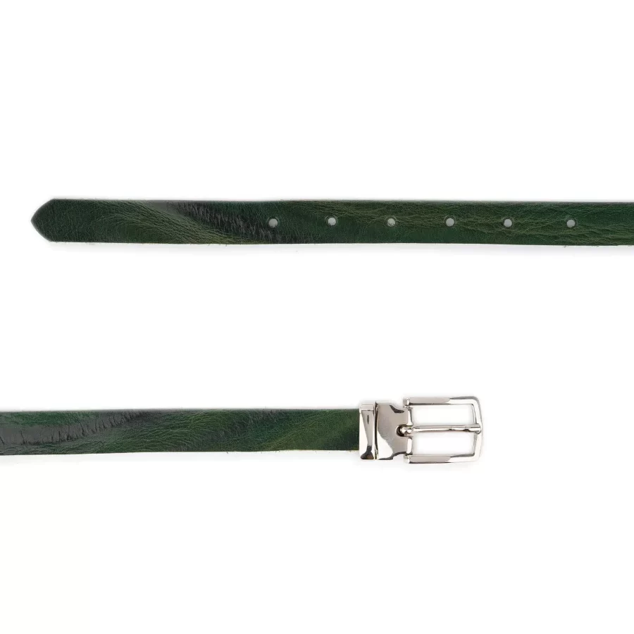 unique green thin leather belt silver rectangle buckle 2