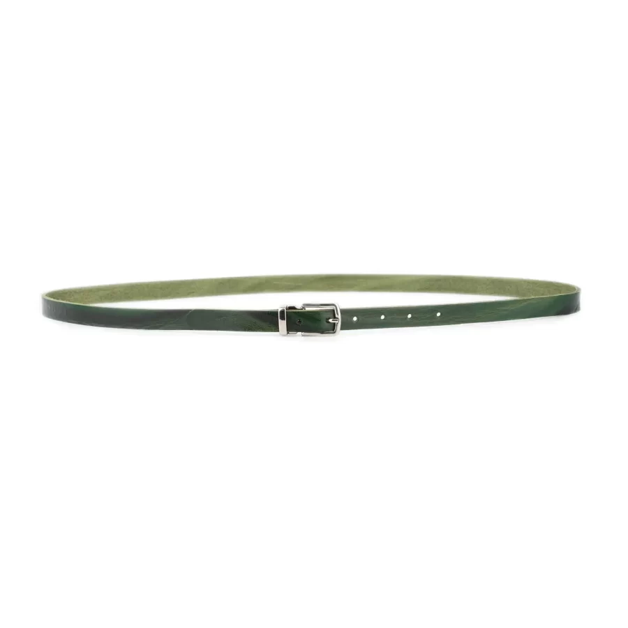 unique green thin leather belt silver rectangle buckle 4