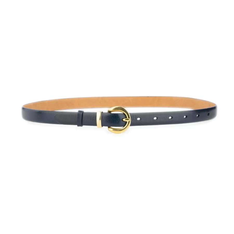 womens navy blue belt with round gold brass buckle 2