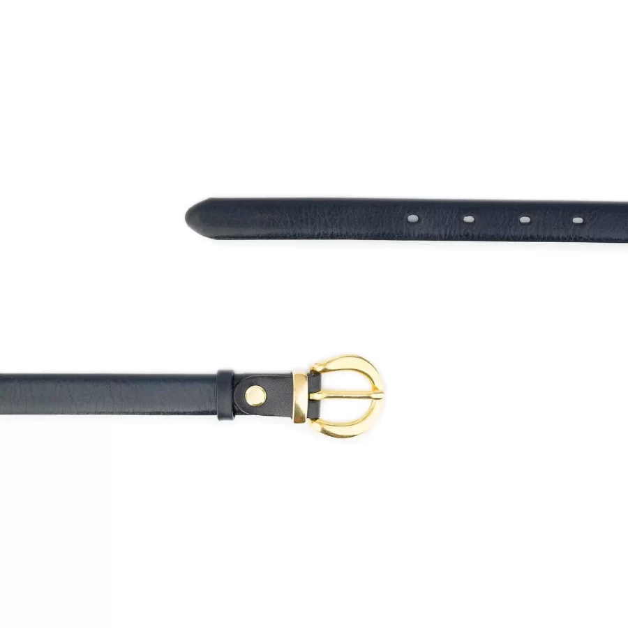 womens navy blue belt with round gold brass buckle 3