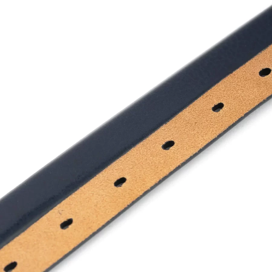 womens navy blue belt with round gold brass buckle 4