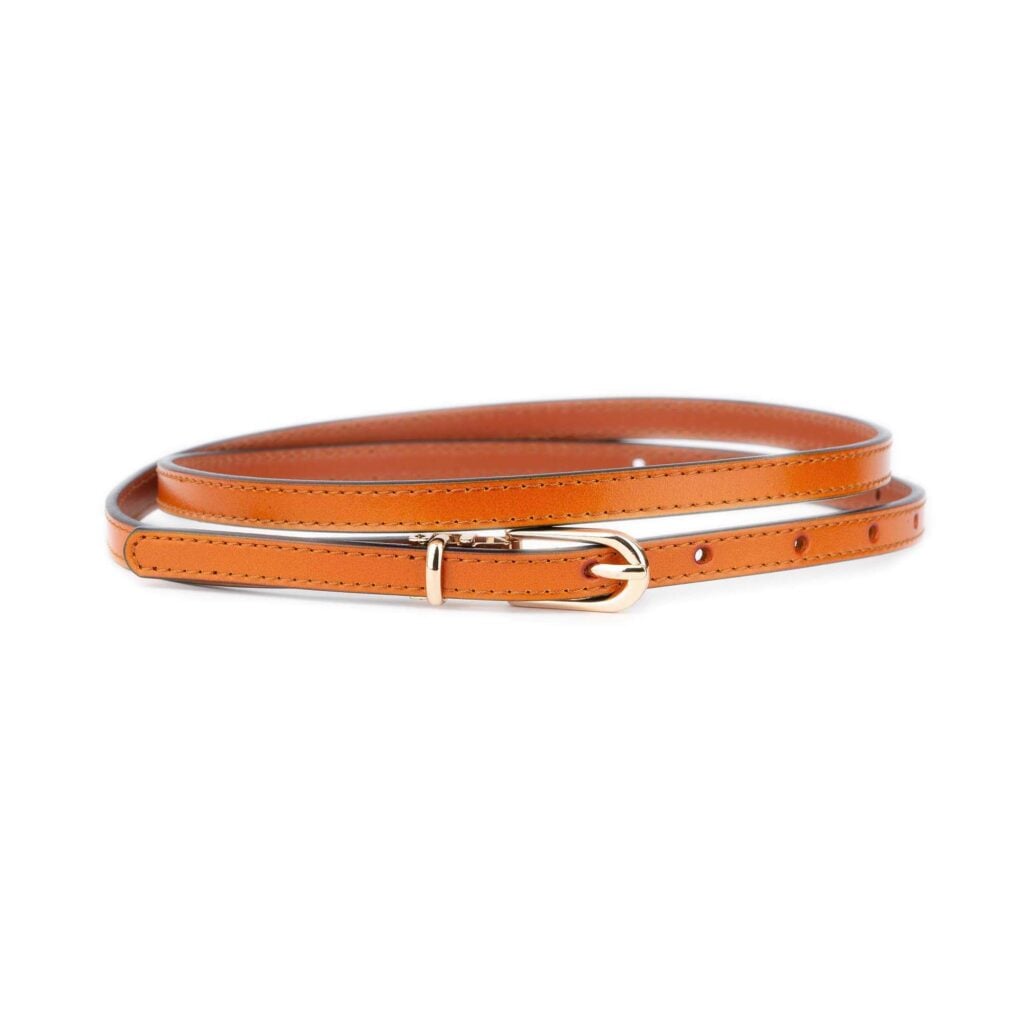 womens skinny belt cognac leather gold buckle 1 0 cm 1 10 ALICOGN GOLDB STIT