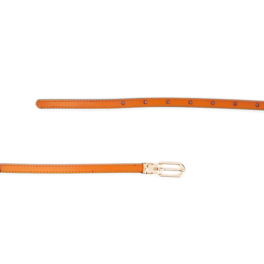 womens skinny belt cognac leather gold buckle 1 0 cm 2
