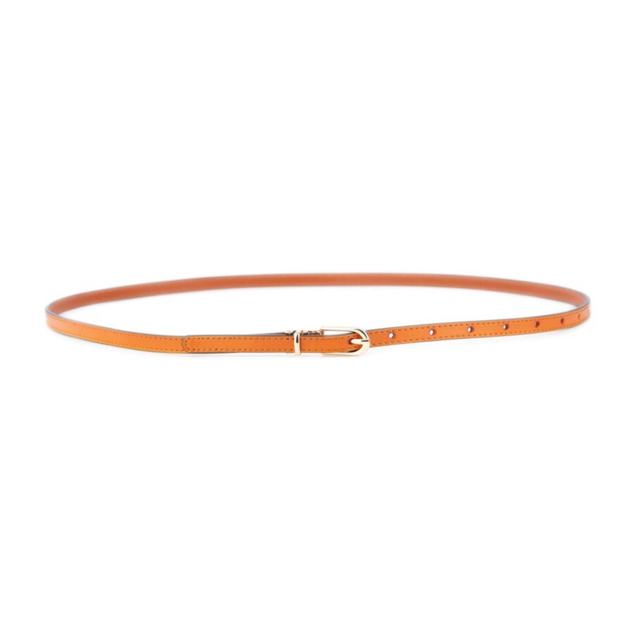 womens skinny belt cognac leather gold buckle 1 0 cm 4