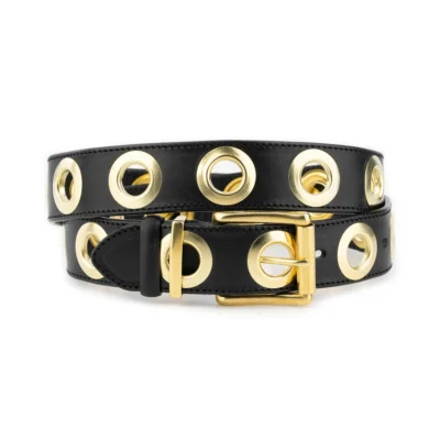 Wide Black Belt Large Gold Grommets Full Grain 1 GROMGOLD 40 AML