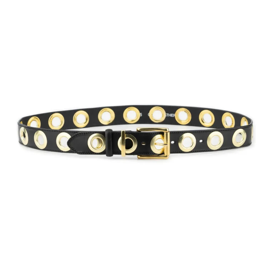Wide Black Belt Large Gold Grommets Full Grain 2