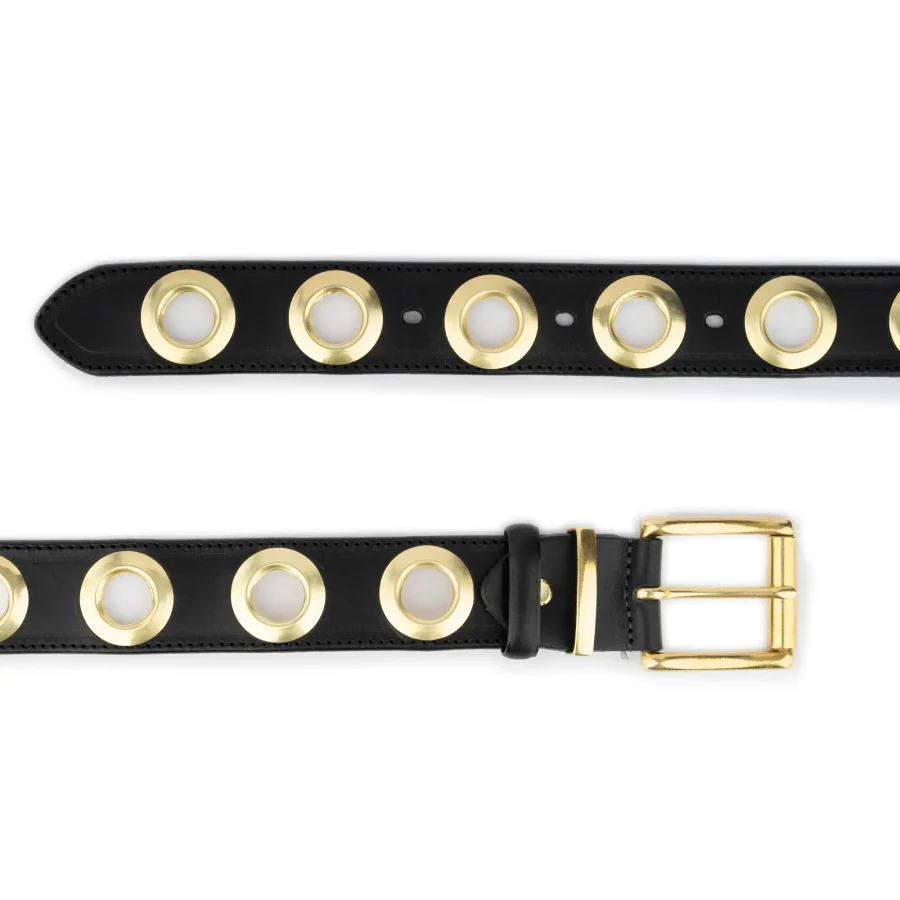 Wide Black Belt Large Gold Grommets Full Grain 3