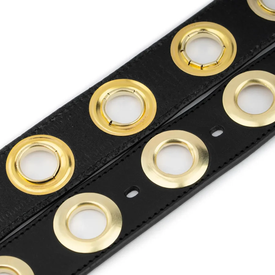 Wide Black Belt Large Gold Grommets Full Grain 5