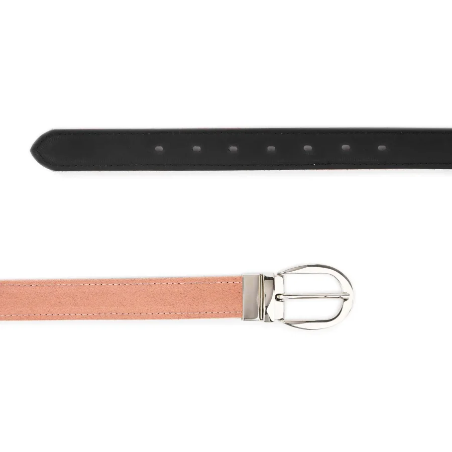 Womens Reversible Belt Pale Pink Suede Black Leather 4