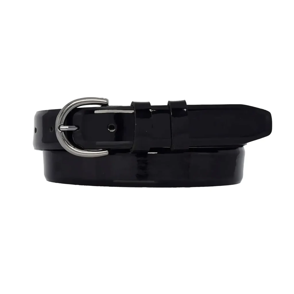 Buy Black Patent Leather Belt - Gunmetal Rounded Buckle  display picture 2