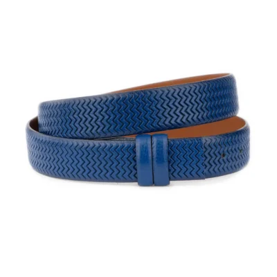 blue mens belt strap weave texture genuine leather 1 WEAV 35 BLUE CUTKASV