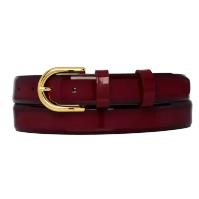 burgundy patent leather belt gold rounded buckle 1 PATE BURG 30 ROUGOL GODER